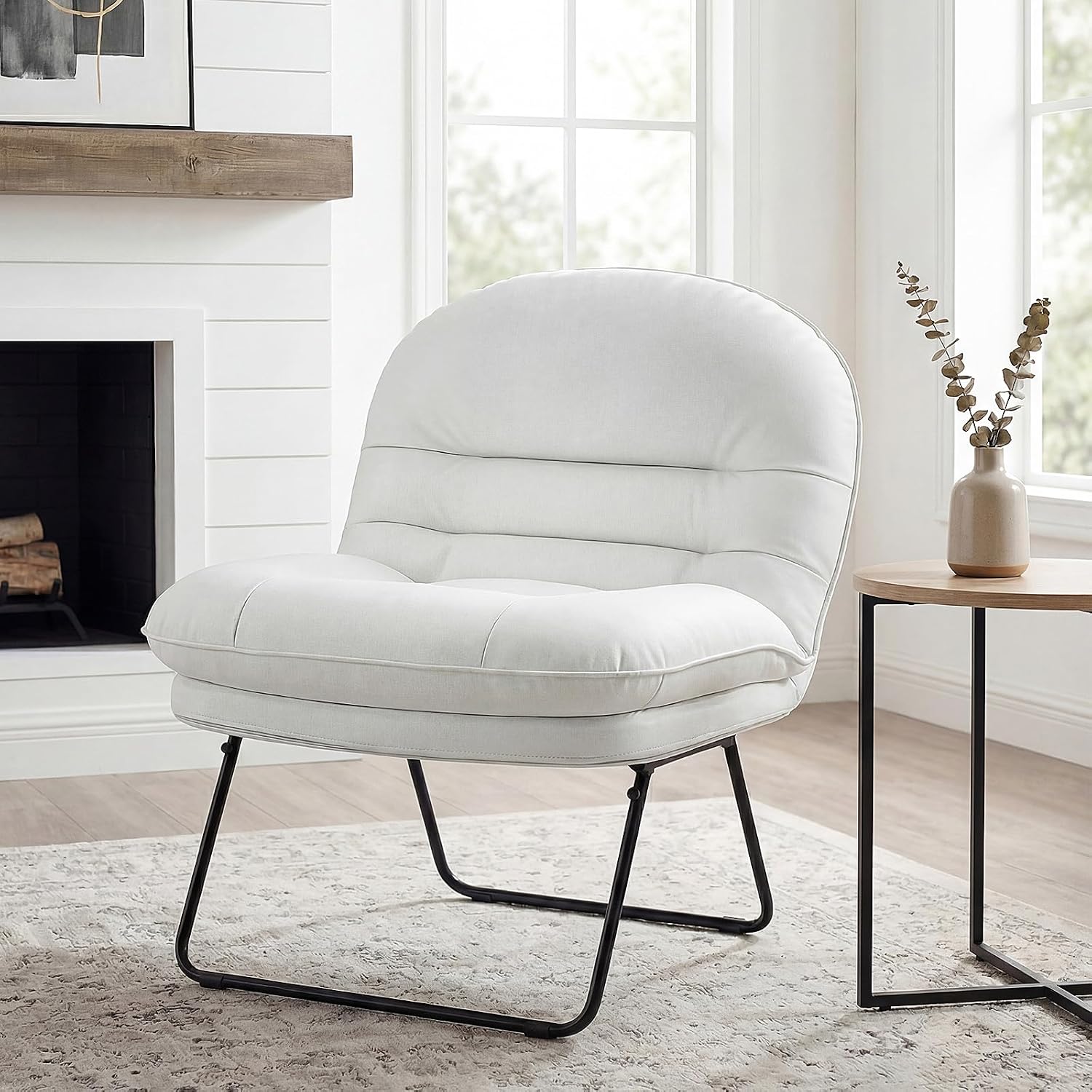 Saucer Chair, Small Foldable Chair, Folding Lounge & Floor Chairs with 6-Position Adjustable Backrest, PU Leather, for Adults, for Living Room, Bedroom, Dorm & Gaming, Beige