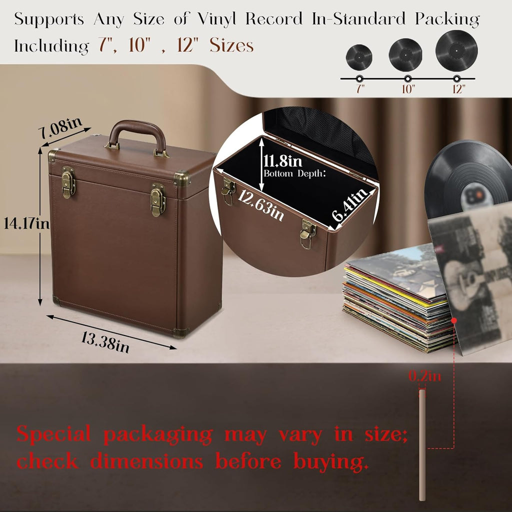 Hododou Vinyl Record Storage Box with Lock Record Organizer Storage for 30+ Single Records 12-inch Water Resistant Collapsible Storage Crate with Lid Handle Mesh Pouch for Valuable Album Collection