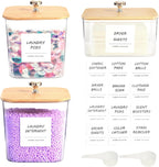 3 Pack Laundry Room Organization Storage Containers, Plastic Clear Laundry Pods Container & Dryer Sheet Holder Jars with Lids, Scoops & Labels for Detergent, Powder, Dryer Balls, Beads