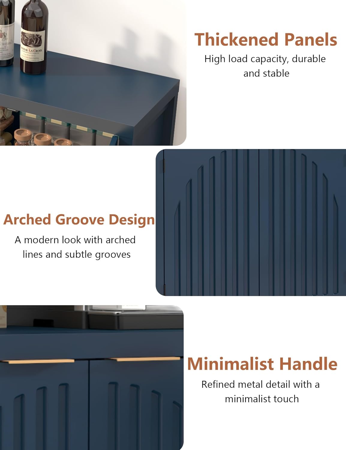 58" Modern Fluted Sideboard Buffet Cabinet with Storage, Modern Credenza with Arched Doors, Coffee Bar Table, Wood Media TV Console Table Credenza for Living Room Hallway Entryway (Blue)