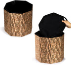 Lawei 3 Pack Tree Stump Storage Stools, 12 x 12 Inches Folding Stool Ottoman with Foam Cushion, Collapsible Storages Seat Chest, Vintage Storage Toy Box Wood Stump Organizer Stools for Toy