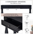 Knocbel Long Console Table with 3 Drawers & Bottom Open Shelf, Solid Wood Mediterranean Entry Sofa Table for Entryway Hallway Living Room, 63" W x 14.8" D x 30" H, Espresso
