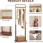 Taitiy Clothes Rack Solid Wood Coat Rack, Metal and Solid Wood Combination Clothing Rack with Wheels for Entryway, Bedroom, Living Room, Coat Racks Freestanding for Hanging Clothes Garment Scarf