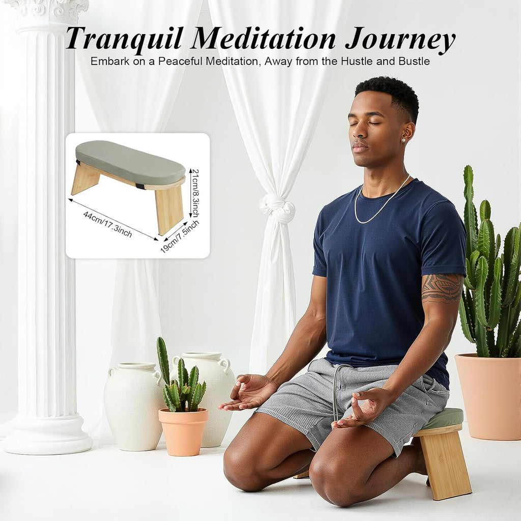 Foldable Meditation Bench with Cushion – Ergonomic Kneeling Meditation Stool, Bamboo Bench for Sitting or Kneeling, 5° Forward Tilt for Comfort, 396lbs Capacity, Portable Floor Seat for Yoga