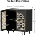 Decorative Storage Cabinet Sideboard with Hollow Carved Panels, 2 Doors, Natural Wood, 29.8 x 31.6 x 15.8 Inches. [Black, 1pc]
