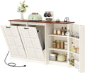 DWVO Rustic Kitchen Island with Power Strip, Farmhouse Kitchen Storage Island with 2 Tilt-Out Doors for 13 Gallon Bins, Adjustable Shelf