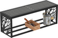 47" Outdoor Garden Bench with Storage Shelf, Modern Black Entryway Bench, Wood-Grain HDPE Seat, Galvanized Steel Frame with Powder Coating for Porch, Yard, Patio, Tree