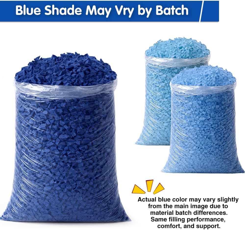 Bean Bag Filler, 15lbs Blue Memory Foam Filling for Beanbag Chair, Couch Cushions, Pillows, Dog Beds, Pouf Ottoman, Punching Bag Filler, Grappling Dummy, Packing Peanuts Replacement