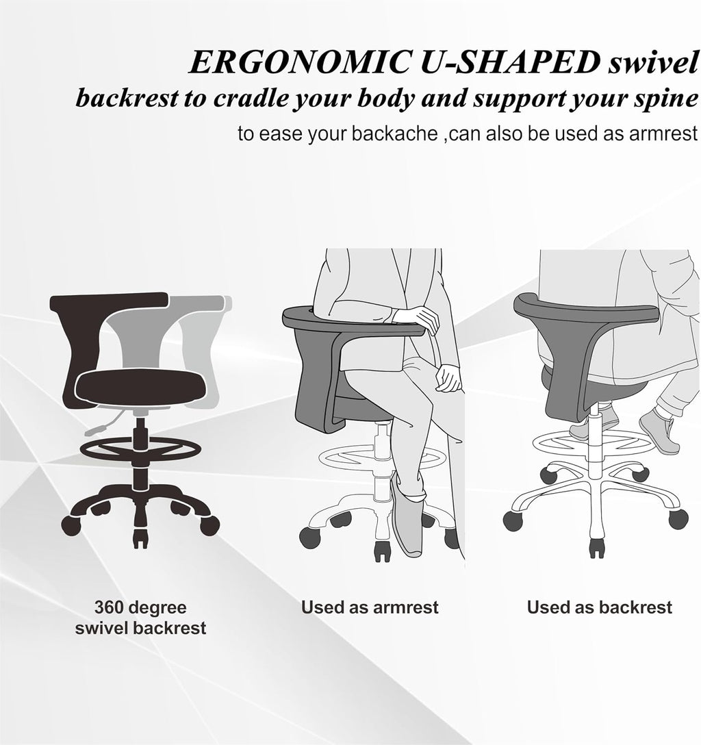 Ergonomic Home Office Desk Chair - Adjustable Task Chair with Lumbar Support, Foot Ring and Rolling casters for Computer,Hospital,Clinic,Dental Hygienist