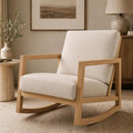 Solid Wood Rocking Chair, Upholstered Nursery Rocker with Removable Washable Cushion and Back Pillow, Comfy Armchair for Living Room, Bedroom, Reading Nook and Baby Feeding, Beige