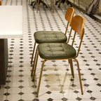 Mid Century Modern Dining Chairs Set of 6, Retro Chair with Faux Leather Upholstered Seat & Solid Wood Backrests & Vintage Distressing Metal Legs & Leg Protectors for Kitchen Dining Room (Dark Green)