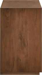 Vegan Leather Top Nightstand or End Table with Two Drawers and Open Shelf, Modern Plinth Base for Bedroom Living Room or Entryway