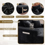 65" L Oversized Chaise Lounge Chair Indoor,Comfy Boneless Reading Chair with Cup Holder & Side Pockets,Corduroy Fabric Single Cloud Sofa Chair for Living Room & Bedroom,No Assembly, Black