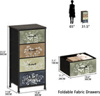 Tohomeor Vintage Floral Narrow 4 Drawers Dresser Nightstand Side Table | Retro Boho Dresser Fabric Drawers for Closet Living Room Bedroom Dorm Convenient Storage Organizer Botanical