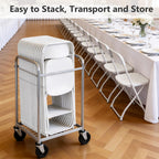 White Folding Chairs 4 Pack, Plastic Folding Chairs for Outside, Heavy Duty Foldable Chairs, Sturdy Metal Folding Chairs, 350 lbs Capacity, for Patio, Garden, Party