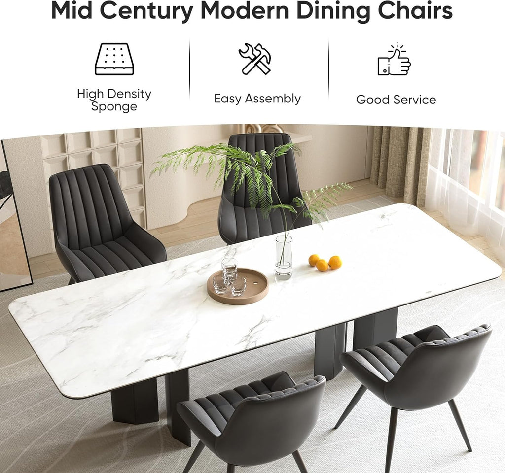 Nalupatio Modern Dining Chairs Set of 4, Comfy Dining Room Chairs with Thick Cushions, Upholstered Fabric Kitchen Side Chairs with Metal Legs, Black