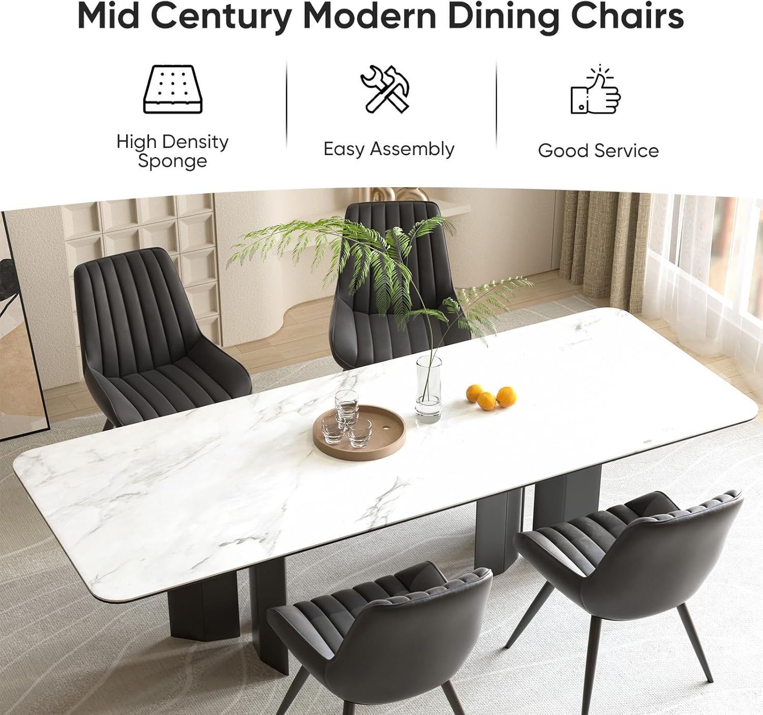 Nalupatio Modern Dining Chairs Set of 4, Comfy Dining Room Chairs with Thick Cushions, Upholstered Fabric Kitchen Side Chairs with Metal Legs, Black