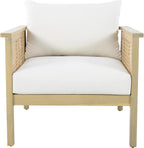 Christopher Knight Home Teras Acacia Wood Lounge Chair Outdoor Set of 2 with Removable Cushion, Solid Wood Patio Accent Chair with PE Wicker Accents, Patio Furniture Set Sofa Chair, Light Teak+Cream