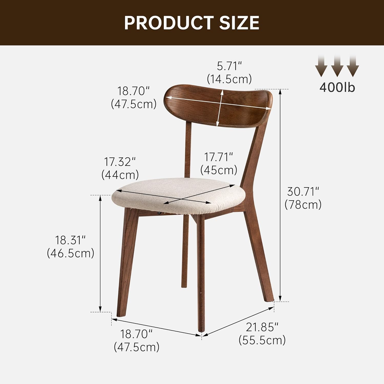 100% Solid Wood Upholstered Dining Chairs, Mid Century Modern Oak Dining Chairs with Curved Back Design with Butterfly Wing Shape for Kitchen, Dining Room, Restaurant (6, Walnut Color-Beige Cushion)