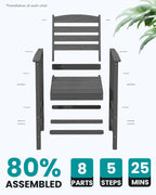 SERWALL Tall Adirondack Chairs Set of 2, Oversize Balcony Adirondack Chairs Set, Outdoor Bar Height Barstools Widened Chair Set for Bistro, Poolside, Garden, Gray