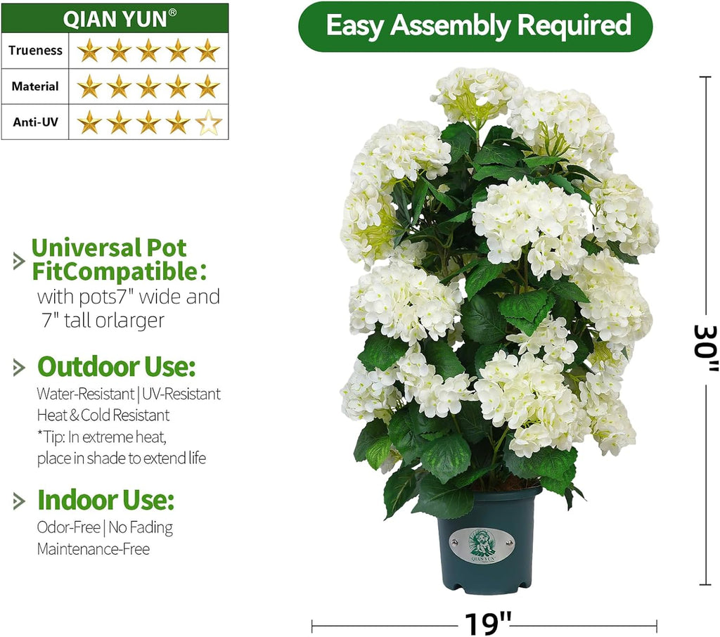 Faux Hydrangea Tree 30" Tall (2 Pack), Artificial Hydrangea Plant in Pot with White Flowers, Realistic Hydrangea Tree for Indoor Outdoor Porch, Patio, Home Decor