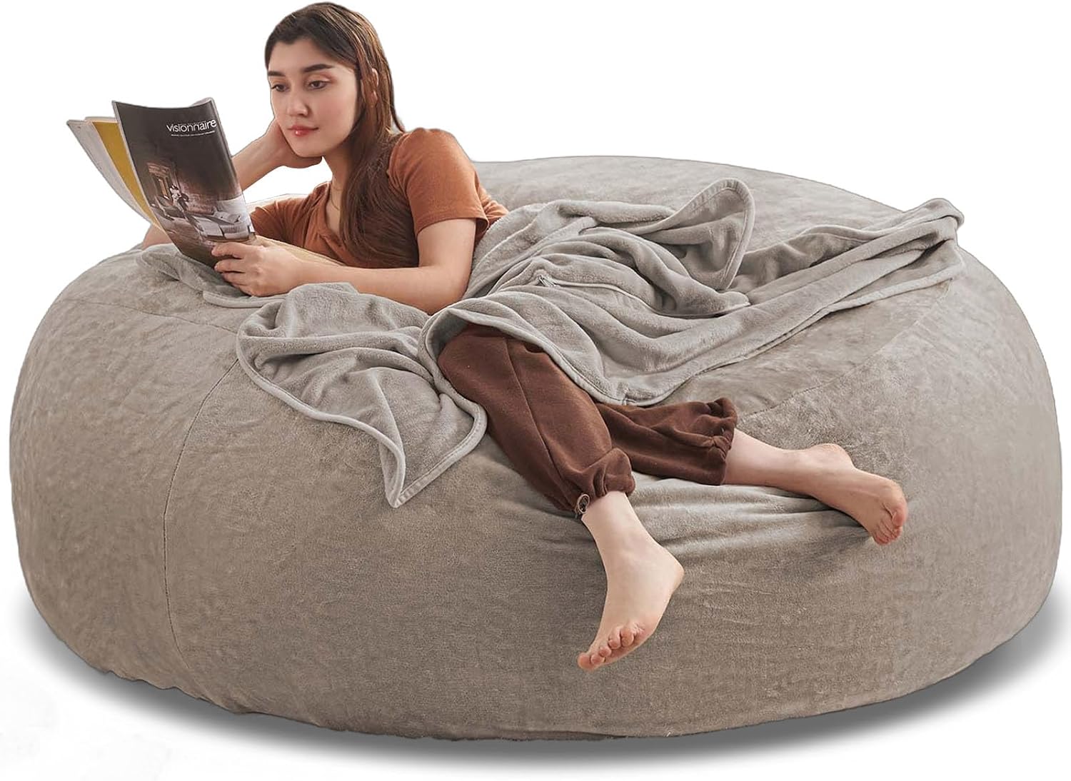 Jumbo Bean Bag Chair for Adults，6FT，Bean Bags with Filler Included，Memory Foam Chair，Removable and Washable Flannel Cover, Suitable for Living Room, Bedroom and Dormitory. (Khaki)