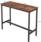 VASAGLE Bar Table, Kitchen Dining Table, High Top Pub Table, Bar Height Cocktail Table for Living Room Party, Sturdy Metal, 15.7 x 39.4 x 35.4 Inches for Narrow Spaces, Rustic Brown and Ink Black
