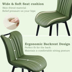 Leather Upholstered Dining Chairs Set of 6, Mid-Century Modern Kitchen Dining Room Chairs with Black Metal Legs, Armless Faux Leather Accent Dinner Chairs Kitchen Side Chairs, Green
