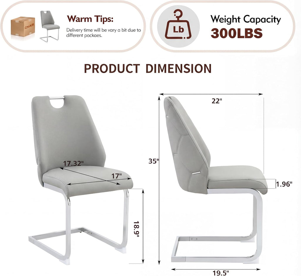 Gray Dining Chairs, Sillas para Comedor, Modern Dining Chairs Set of 6 with Leather,Geometric Tufted Back,Chrome Leg,Ergonomic Design,Easy to Clean,Ideal for Dining Room,Office,Living Room(Gray,6)