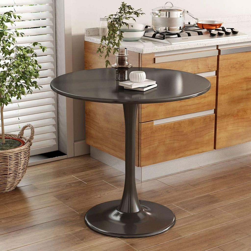 Round Dining Table 31.5" Circle Tulip Table with Wood Thickened Tabletop & Sturdy Metal Pedestal Mid Century Modern Leisure Bistro Kitchen Tables 4 People Small Places Living Room Cafe,Black