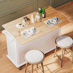 JassmiPkwy 51.2'' Rolling Kitchen Island with Drop Leaf - Kitchen Carts on Wheels with Storage, Towel Rack, Drawers Island Table for Kitchen, Dining Room, White