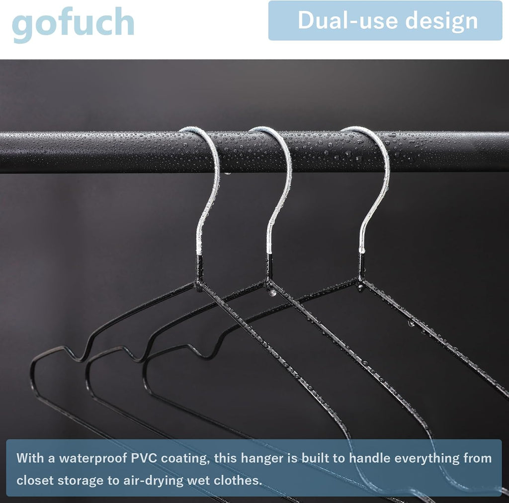 30 Pack Ultra-Thin Metal Hangers, Non-Slip PVC Coated Space Saving Clothes Hangers for Closet, 16 Inch Wide for Suits Dresses Jackets - Black