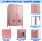 42" H Pink Metal Cabinet with 2 Adjustable Shelves, Metal Coffee Bar & Buffet Sideboard Cabinet with 2 Doors for Home,Dining Room, Kitchen,Assembly Required