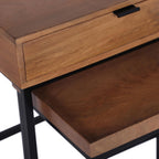 Casartis Living Atelier Nesting Side Table Set of 2 in Honey, Solid Mango Wood with Powder-Coated Iron, Drawer and Tray Top