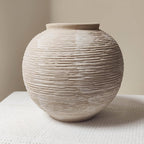 Rustic Farmhouse Vase Home Decor - 6 in Ceramic Boho Decorative Vase for Decor, Round Clay Whitewashed Terracotta Bowl vase for Living Room, Table, Shelf, Centerpieces