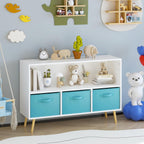 Bookcase with Collapsible Fabric Drawers, Book Display, Toy Storage Cabinet Organizer, White,Blue