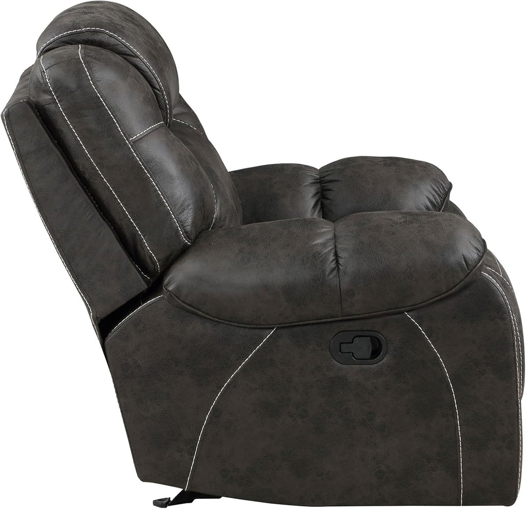 Lexicon Manual Glider Recliner Chair, Polished Microfiber Upholstered Manual Tab Pull Reclining Nursery Chair for Living Room, Pillow Top Armrest, Padded Headrest, Easy Assembly, Chocolate