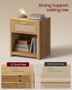 VASAGLE ELLAN Collection - Boho Nightstands with Rattan-Look Drawer, Set of 2 Accent Side End Tables with Open Compartment, Rounded Corners, for Bedroom Bedside, Natural Brown ULET818KC01