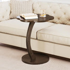 C-Shaped End Table for Couch - Round Small C Side Table, Flower Handmade Wood Sofa Couch Tables That Slide Under Bedside, Saving Space Wooden Tray for Living Room, Small Space, (Dark Walnut)