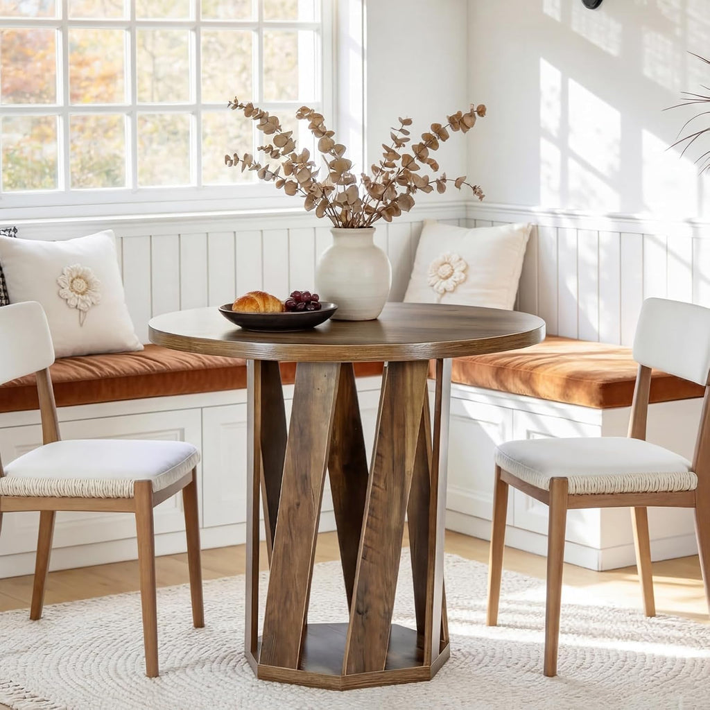 Tribesigns Small Round Dining Table for 2-4 People, 31.5-Inch Farmhouse Wooden Circle Kitchen Table for Dining Room, Small Space, Living Room, Rustic Brown