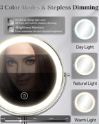 vpu Makeup Mirror with Lights, 1X/30X Lighted Magnifying Mirror Height Adjustable, 3000mAh Rechargeable Double Sided Vanity Mirrors with 3 LED Lighting and Adjustable Brightness for Desk Women Gift