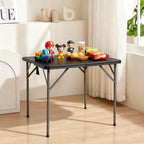 BLKMTY 34" Square Folding Card Table, Indoor Outdoor Portable Picnic Table Half Foldable Plastic Tables with Carrying Handle for Kitchen Camping Party BBQ Event, Black