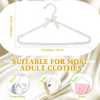 Threan 2 Pcs 16 Inch Pearl Clothes Beaded Clothing Hanger with Ribbon Bowknot Metal Elegant Clothes Standard Hanger for Women Bride Wedding Dress Coat Shirt (White)