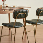 Mid Century Modern Dining Chairs Set of 2, Retro Chair with Faux Leather Upholstered Seat & Vintage Distressing Metal Legs & Leg Protectors for Kitchen Dining Room (Dark Green,Assemble)