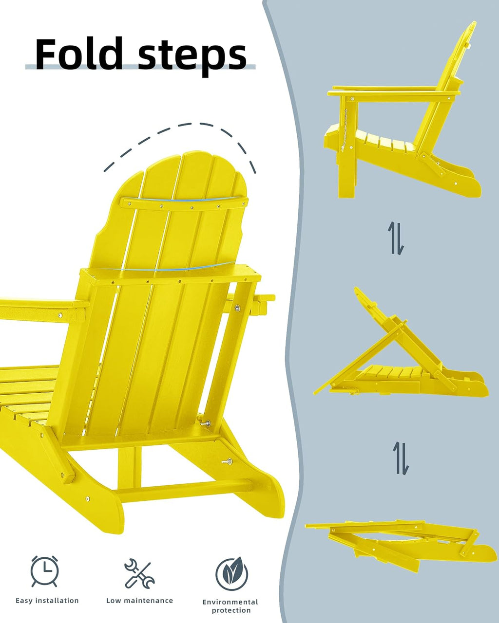 Adirondack Chairs, HDPE All-Weather Adirondack Chair, Fire Pit Chairs (Folding, Yellow)