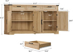 usikey 61” Large Buffet Cabinet with Storage, Sideboard Cabinet with 4 Doors and 3 Drawers, Farmhouse Buffet Table, Dining Room Storage Cabinet for Kitchen or Living Room, Natural