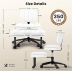 HOMRELEXA Cross Legged Office Chair, Ergonomic Cloud Criss Cross Desk Chair, Meditation Chair with Wheels, Height Adjustable Seat for ADHD, Wide Kneeling Chair with Back Support, Corduroy Fabric,White