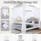 South to East White Canopy Bed Curtains, 4 Corner Post Bed Canopy for Girls & Adults, Top Luxurious Bed Drapes for Bedroom Decoration, 4 Openings, 100% Ripstop Polyester, Easy Install, King Size