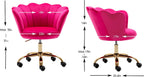 Comfy Home Office Task Chair with Wheels, Cute Modern Upholstered Velvet Seashell Back Adjustable Swivel Vanity Desk Chair, for Women, for Girls,Living Room (Rose red)