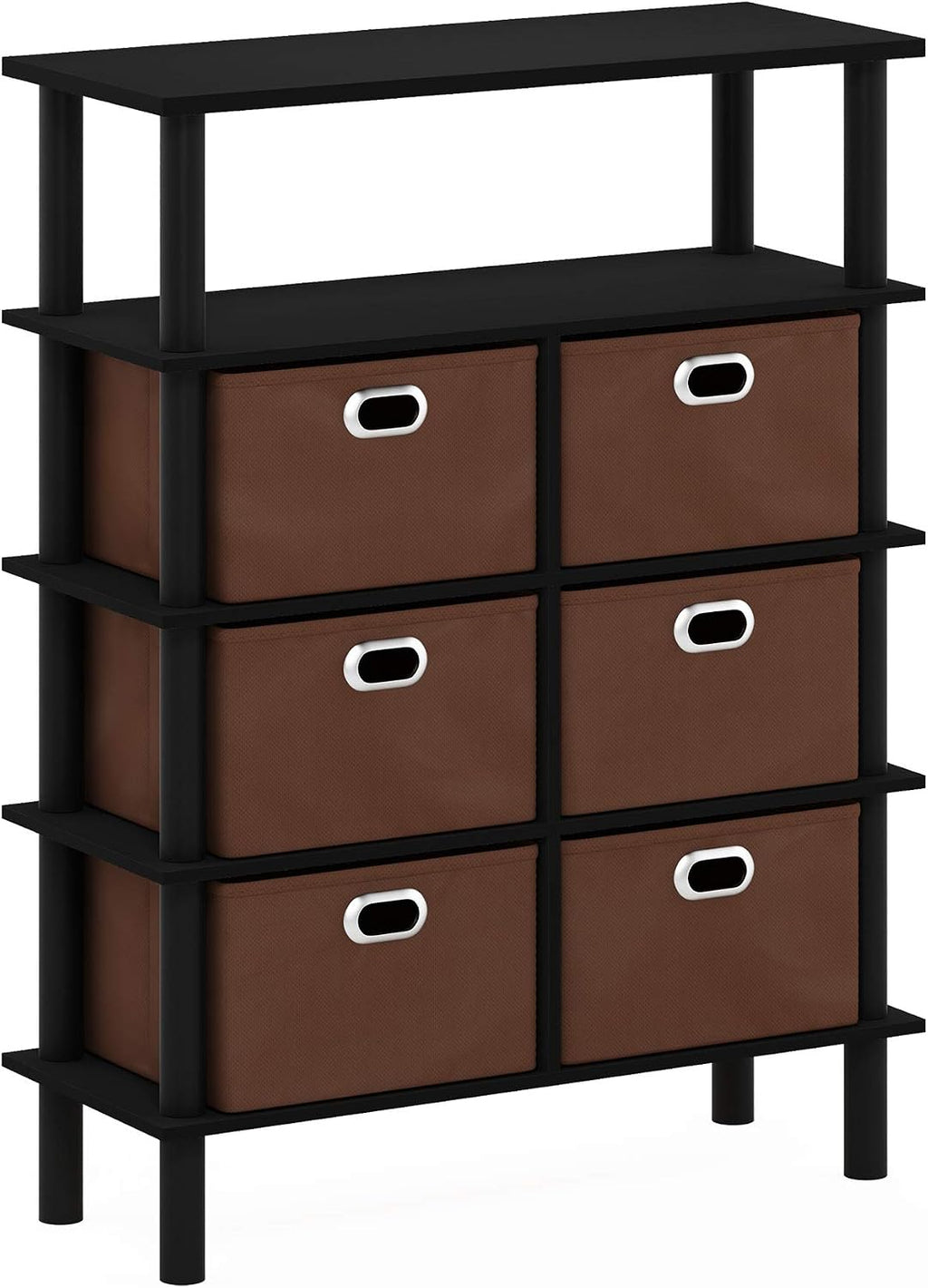 4-Tier Open Shelf Console Table, Side Table with Storage Drawer Bins, Toolless Assembly Open Back Sofa Table, Entryway Table, for Home Office, Living Room, Entryway, Black Oak